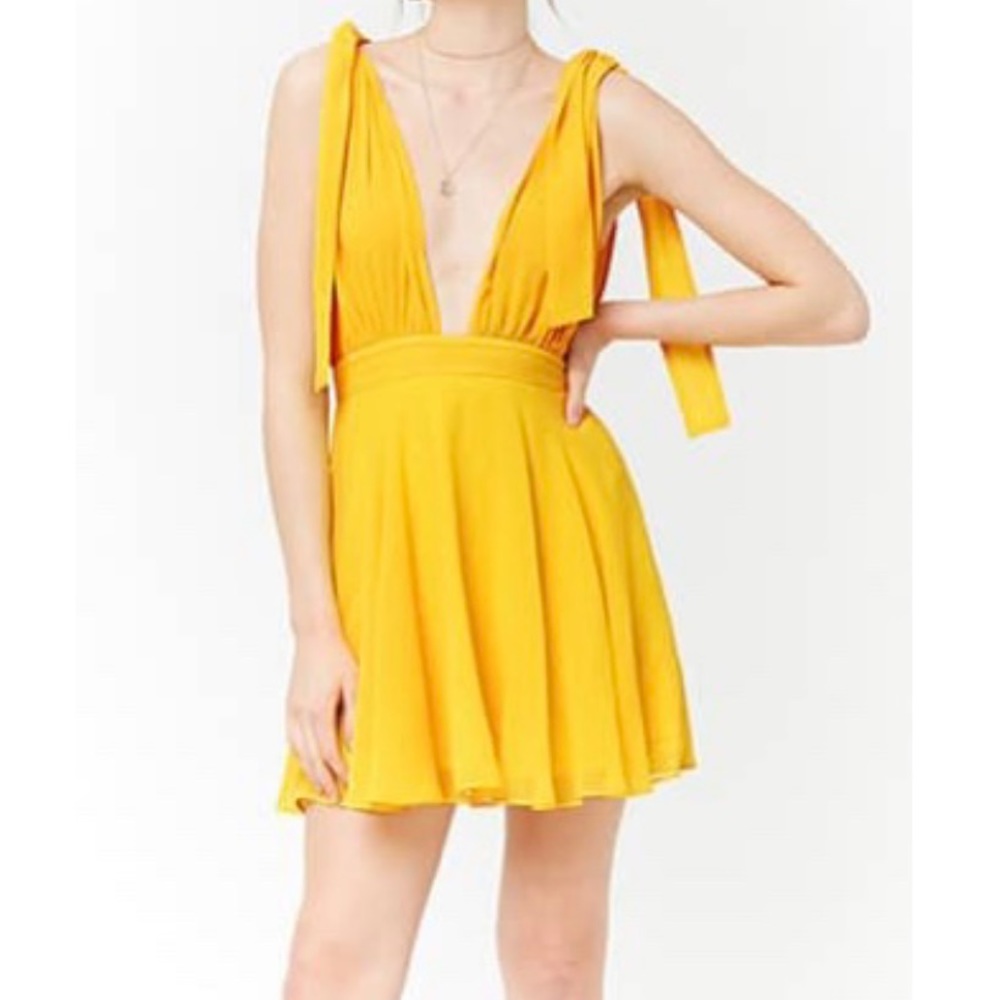 F21 Plunging Self-Tie Chiffon Dress small, yellow